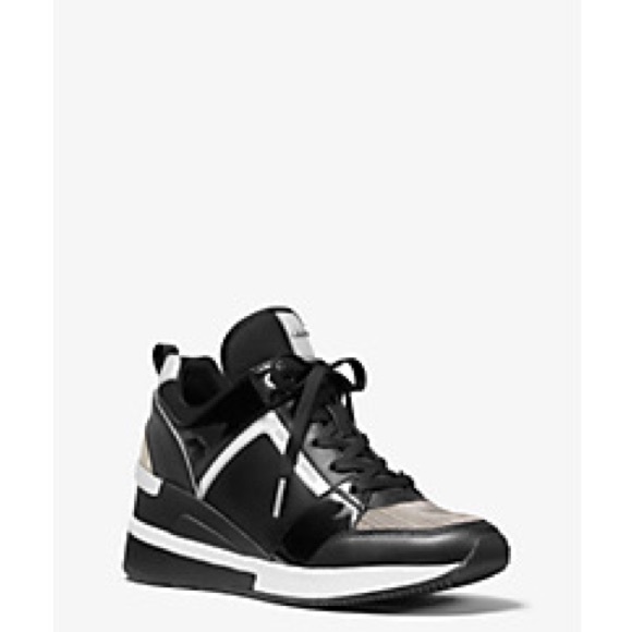 Michael Kors Georgie Mixed-Media Trainer, black, white, silver - Picture 2 of 7